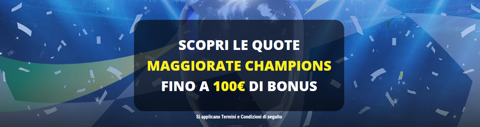 Scopri le quote maggiorate Champions con Lottomatica e Goldbet