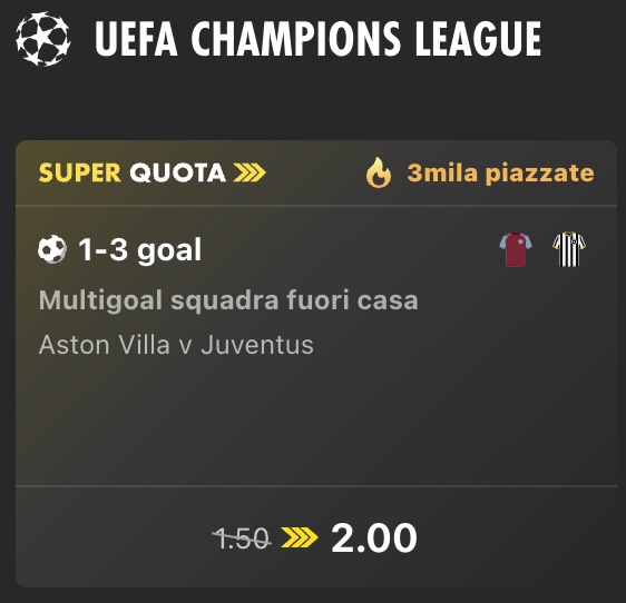 aston villa juventus quota maggiorata