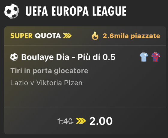 lazio viktoria plezen quota maggiorata oggi