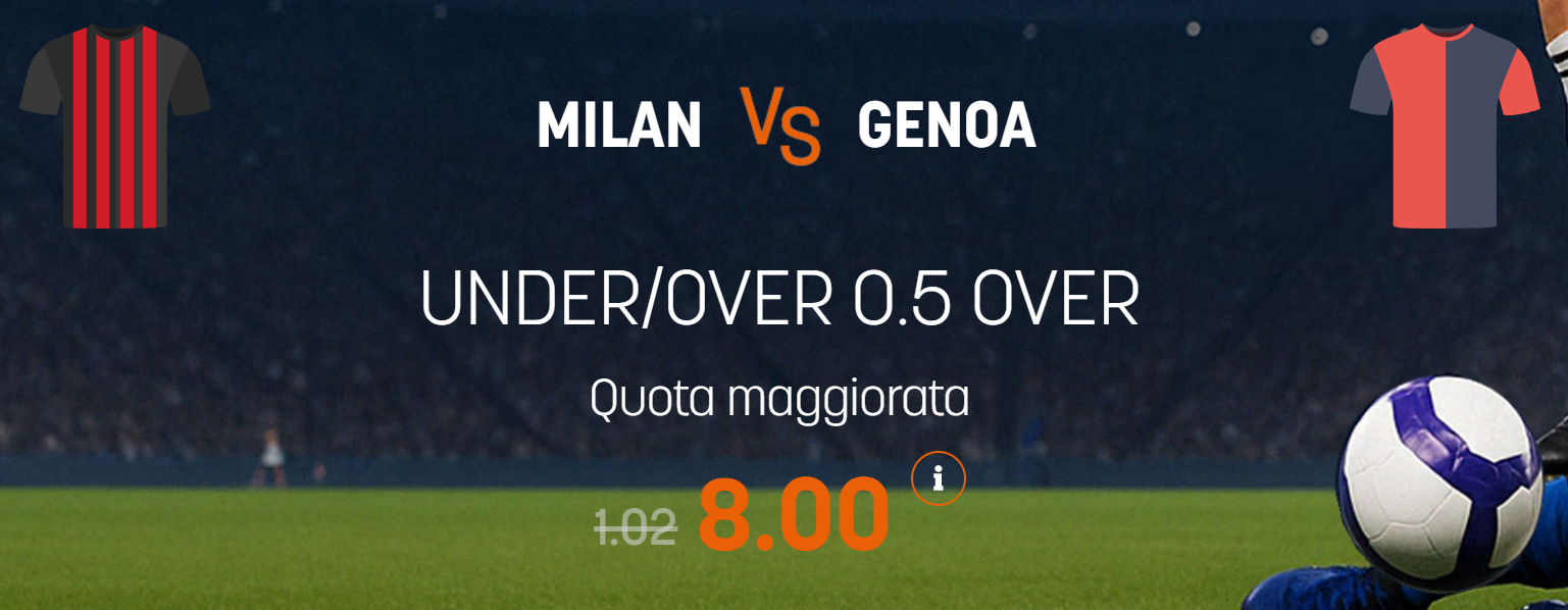 Milan-Genoa over 0.5 quota maggiorata offerta da Snai