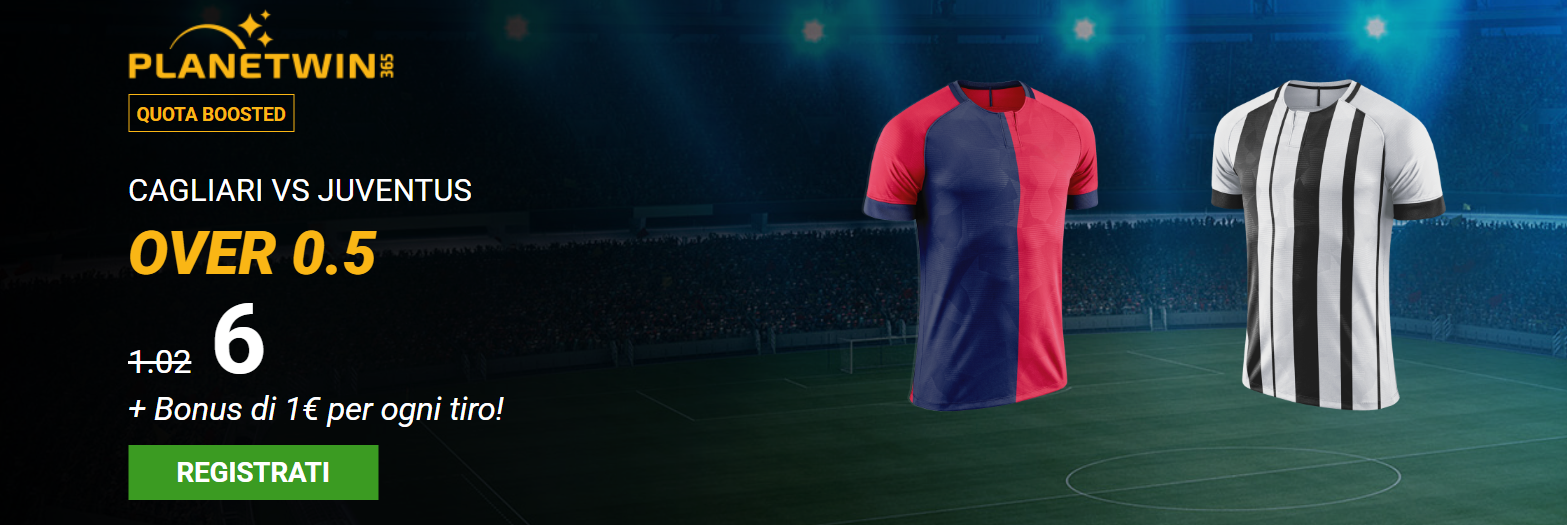 Cagliari-Juventus over 0.5 a quota 6 + 1€ per ogni tiro in porta