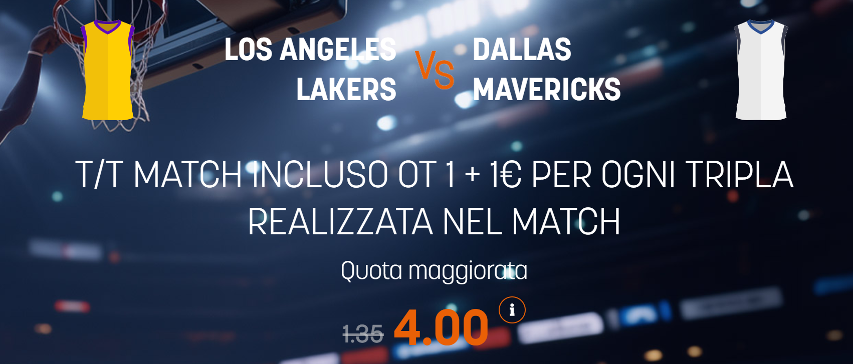 Lakers vs Mavericks a quota maggiorata 4 su Snai