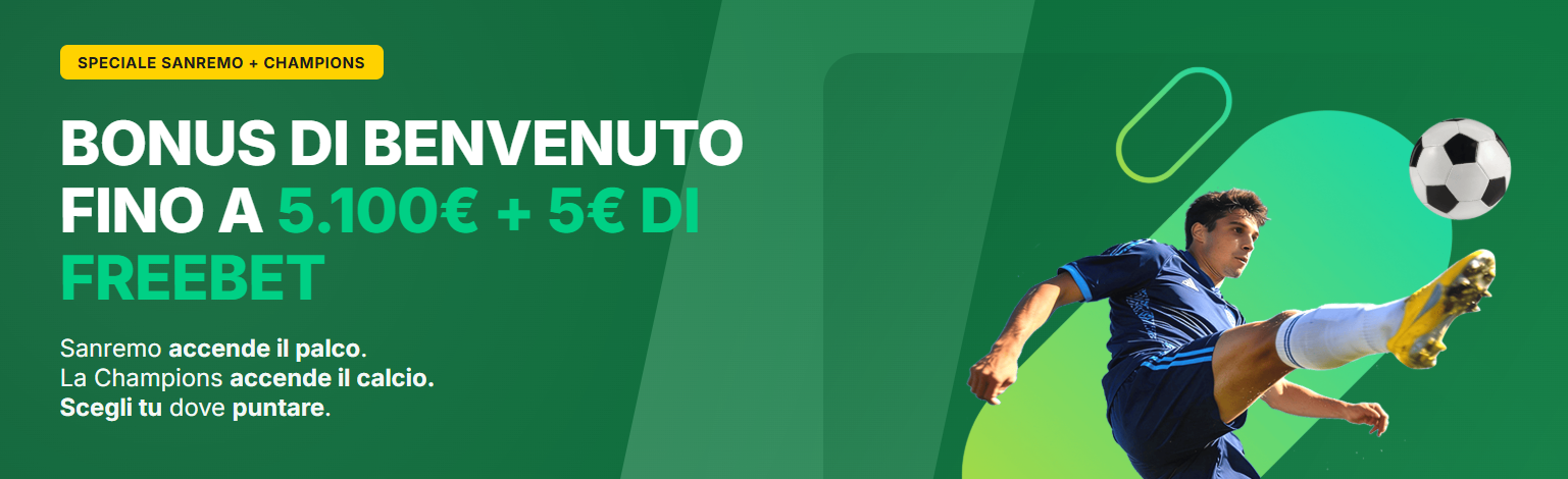 Sisal bonus di 5€ per scommettere su Sanremo e Champions League