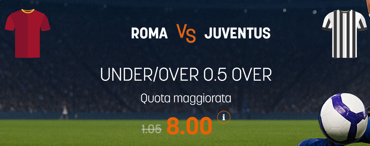 Roma vs Juventus quota maggiorata a 8 su Snai