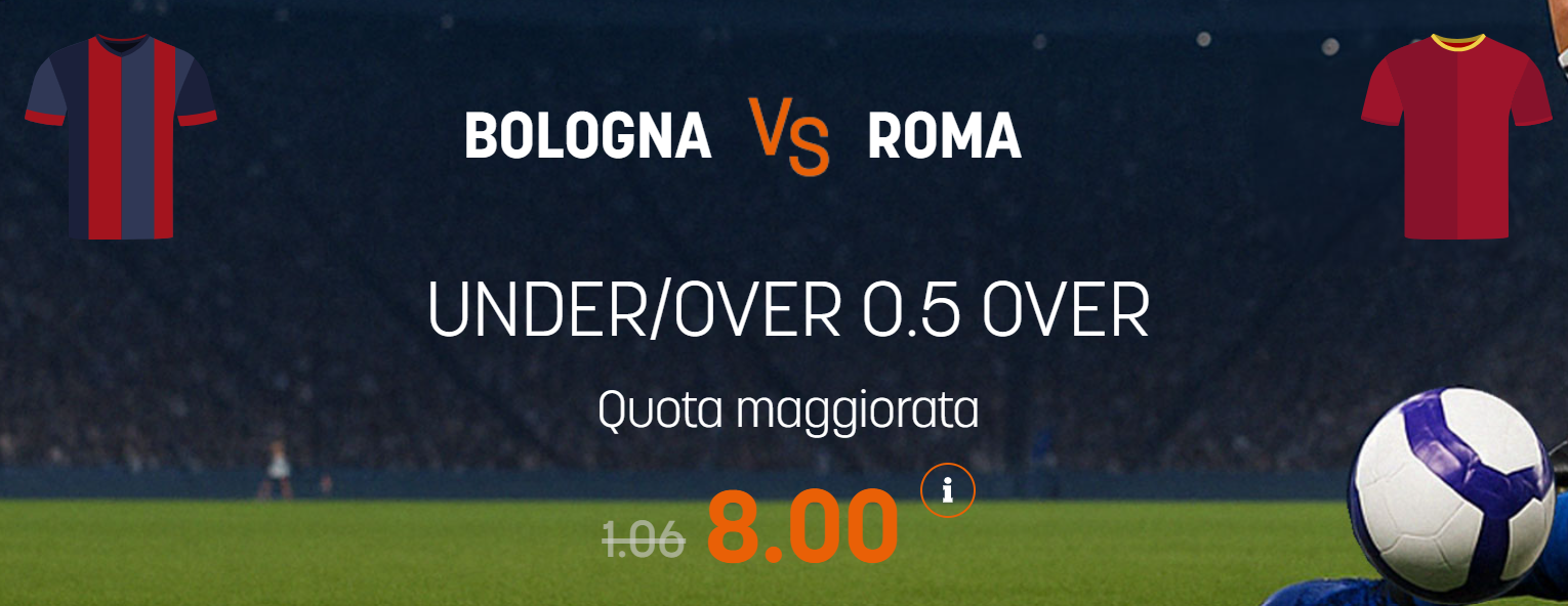 Bologna vs Roma over 0.5 a quota maggiorata 8 offerta da Snai