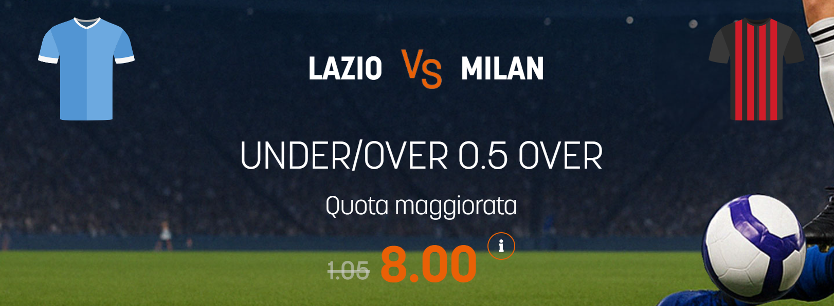 Lazio vs Milan over 0.5 a quota maggiorata 8 offerta da Snai