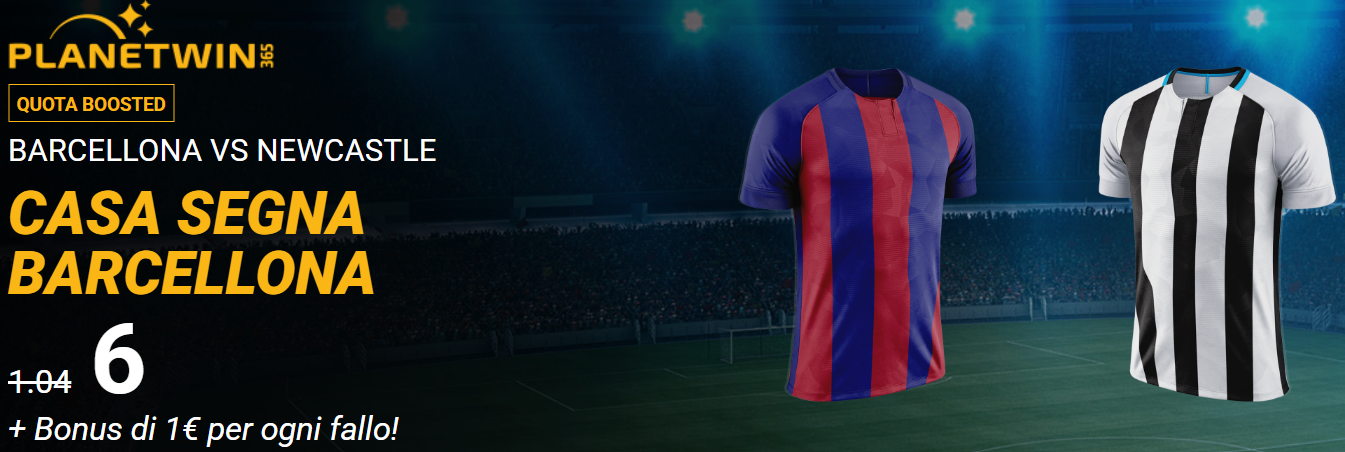 Barcellona-Necastler segna team casa a quota maggiorata 6 + 1 € per ogni fallo offerta di Planetwin365