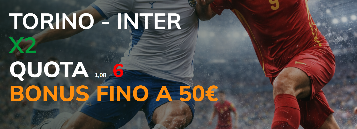 Torino-Inter X2 a quota maggiorata 6 offerta da Sisal