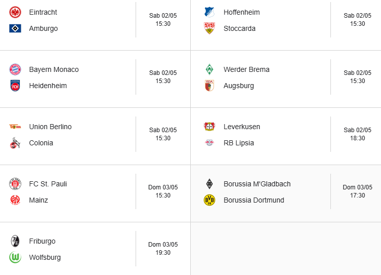 Calendario Bundesliga: prossimo turno della Bundes