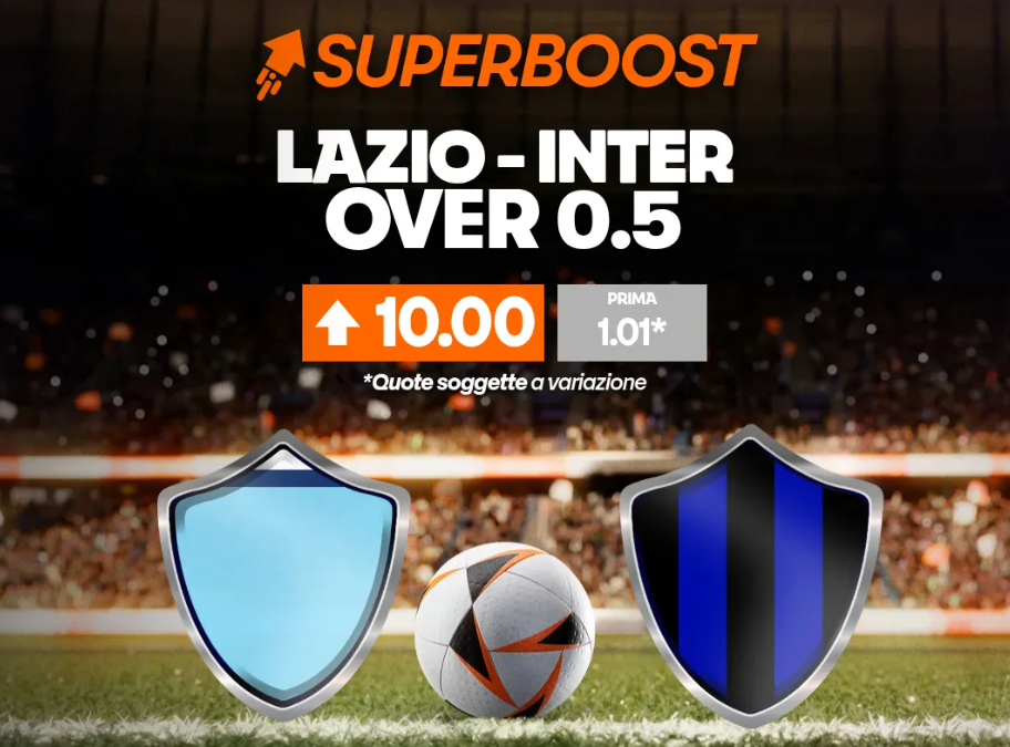 Lazio-Inter over 0.5 a quota maggiorata 10 offerta da Betsson
