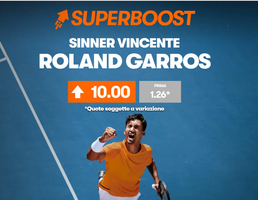 Roland Garros vincente Sinner a quota 10 offerta da Betsson