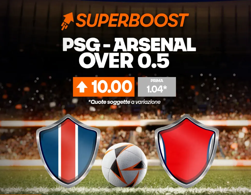 Betsson quota maggiorata PSG-Arsenal