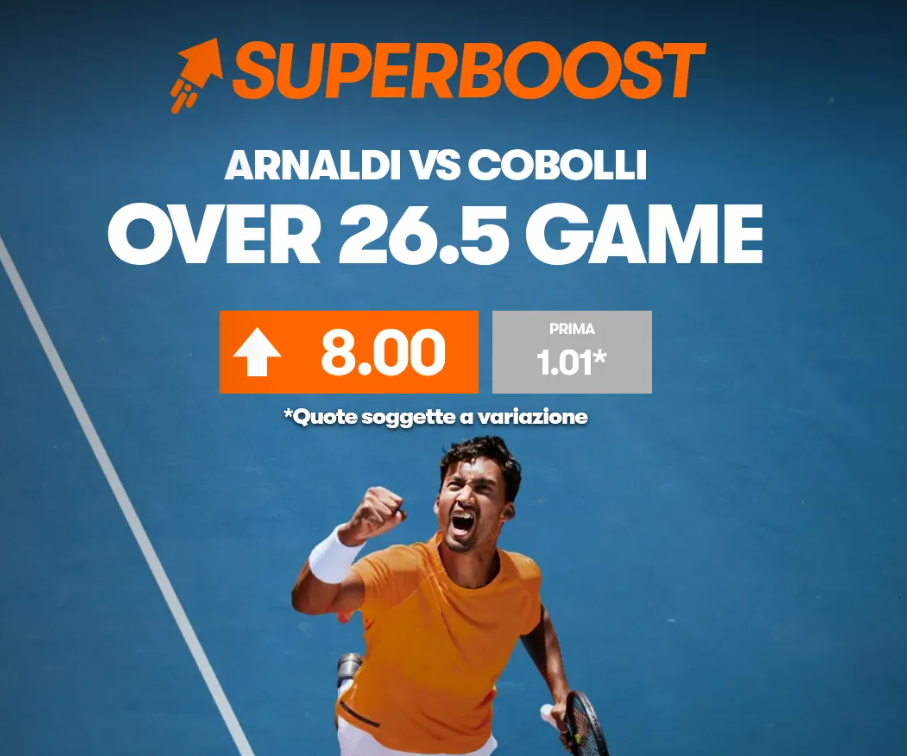Arnaldi-Cobolli over 26.5 game a quota 8 offerta da Betsson