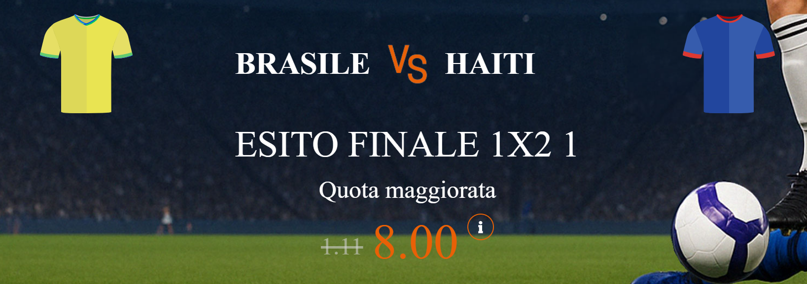 Brasile vs Haiti  l'1 a quota maggiorata 8 offerta di Snai