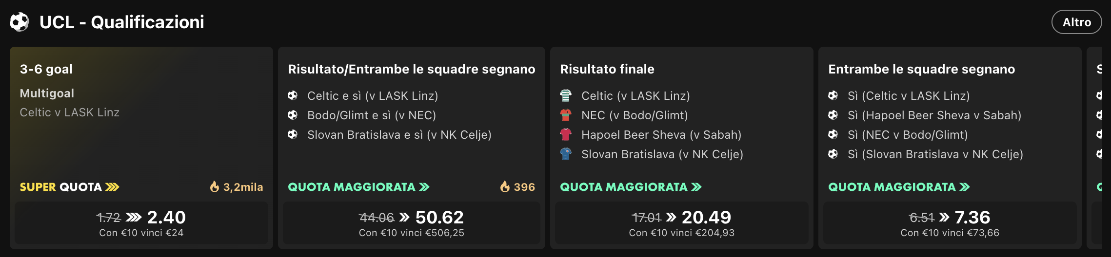 Quote Maggiorate Bet365 oggi