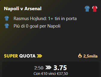 Bet365 quota maggiorata Napoli vs Arsenal