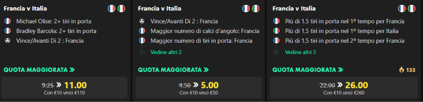 Francia vs Italia Bet365 quote maggiorate