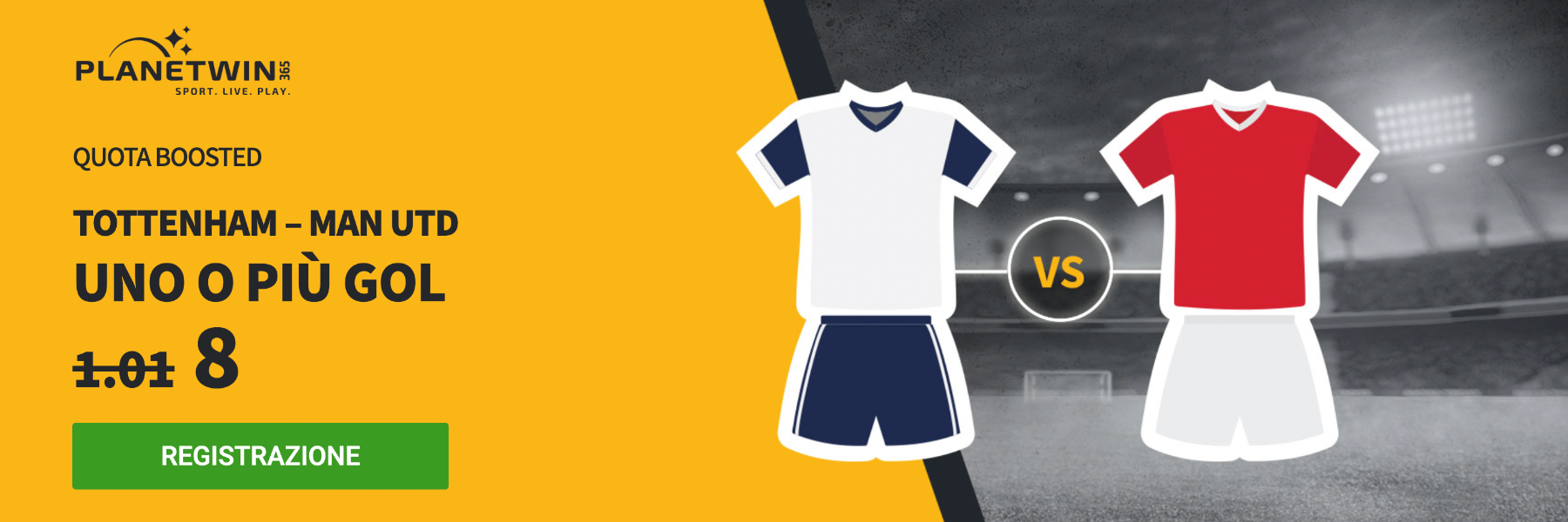Superquota Maggiorata Planetwin365: Tottenham-Manchester United Over 0.5 a quota 8.00!